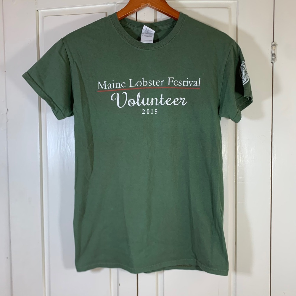 Maine Lobster Festival 2015 Volunteer T-Shirt Green Small Rockland ME Gildan